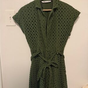 Zara Forest Green Eyelet Midi Dress